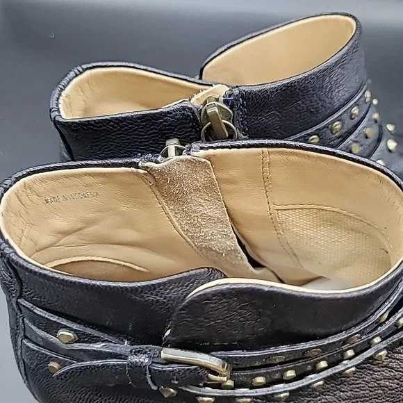 GEOX Respira Women's 8.5 Black Leather‎ Ankle Boots Studded Zipper - Picture 12 of 16